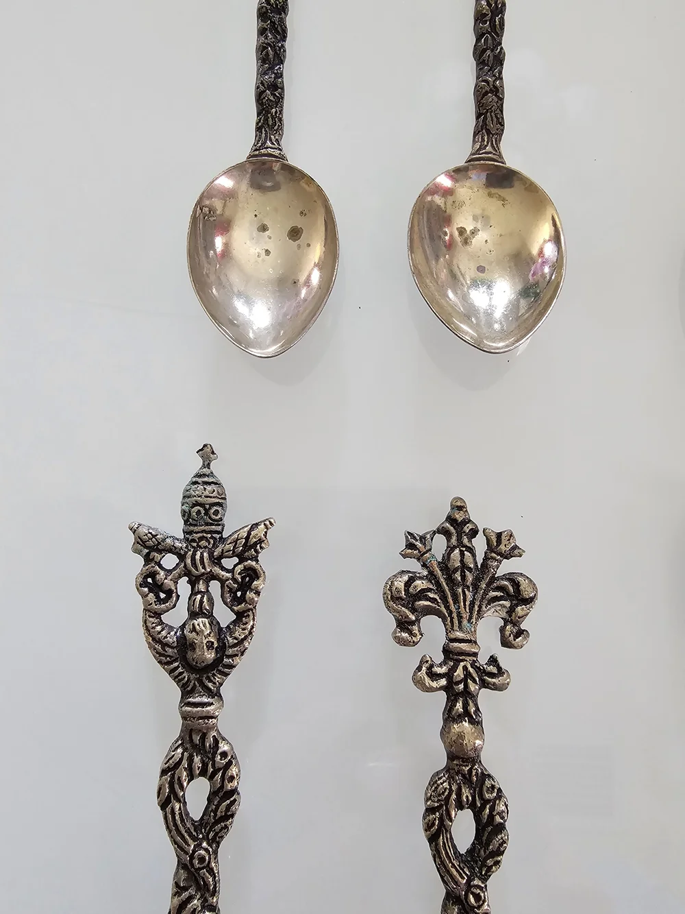 Antique Burdines Set of 12 Ornate Silver Plated Teaspoons, Made in Italy